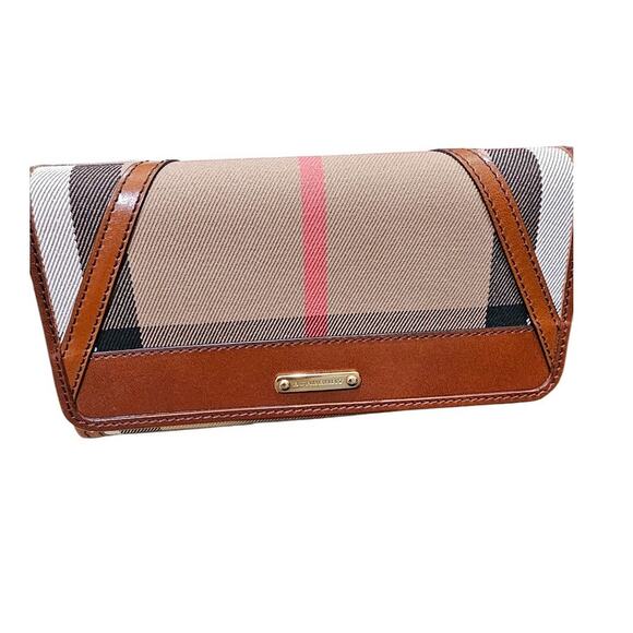 Burberry Brown/Beige House Check Fabric and Leather Leighton Continental Wallet - Picture 1 of 14